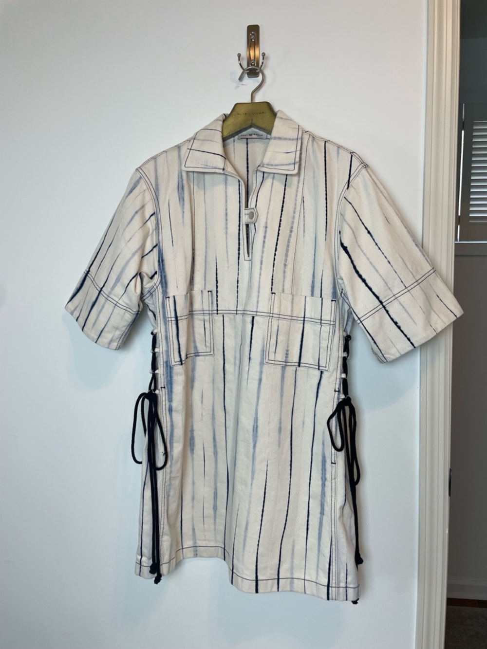 TORY BURCH Wavelength Denim Tie Dye Mini Shift Shirt Collared Dress \\ 10 - Picture 3 of 12